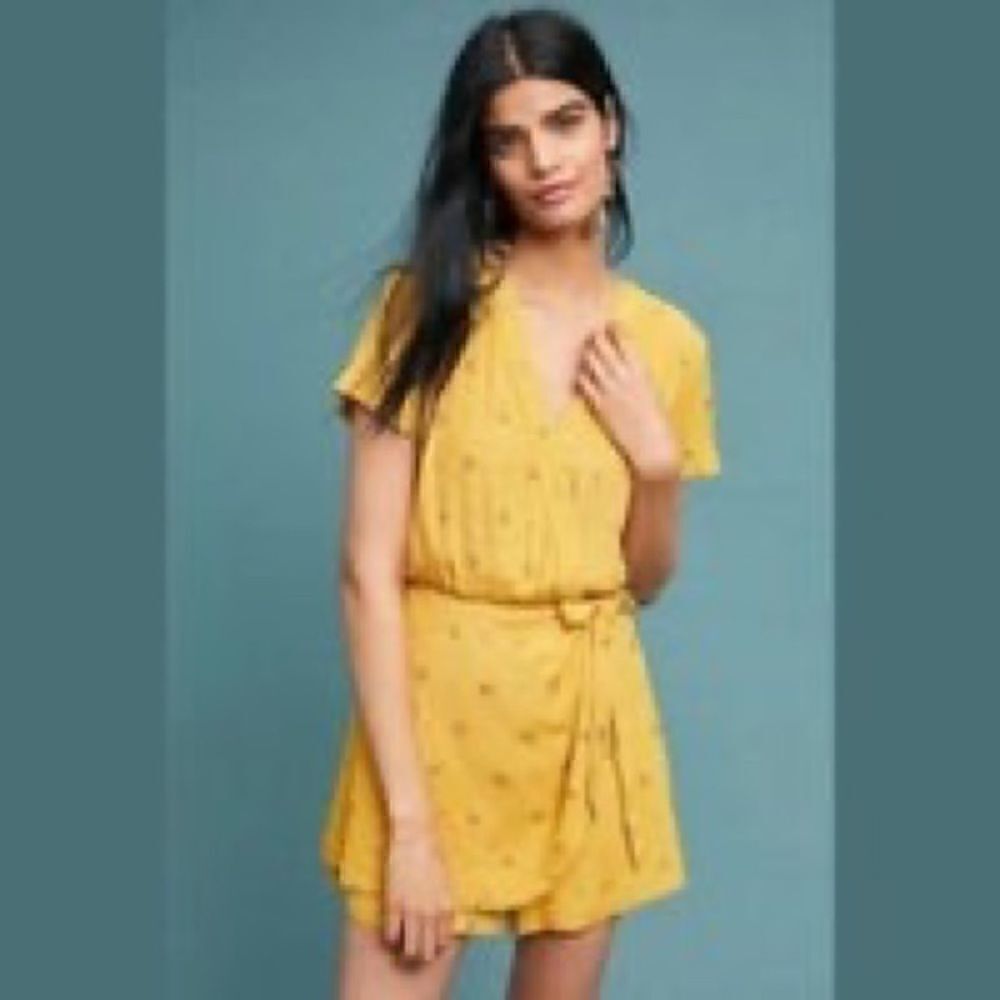Ettiwa Anthropologie Yellow Skirt Romper Sz S